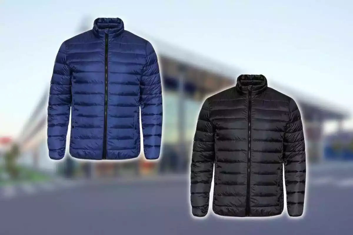 Muntatge amb jaquetes de Lidl ultralleugeres en color blau i negre