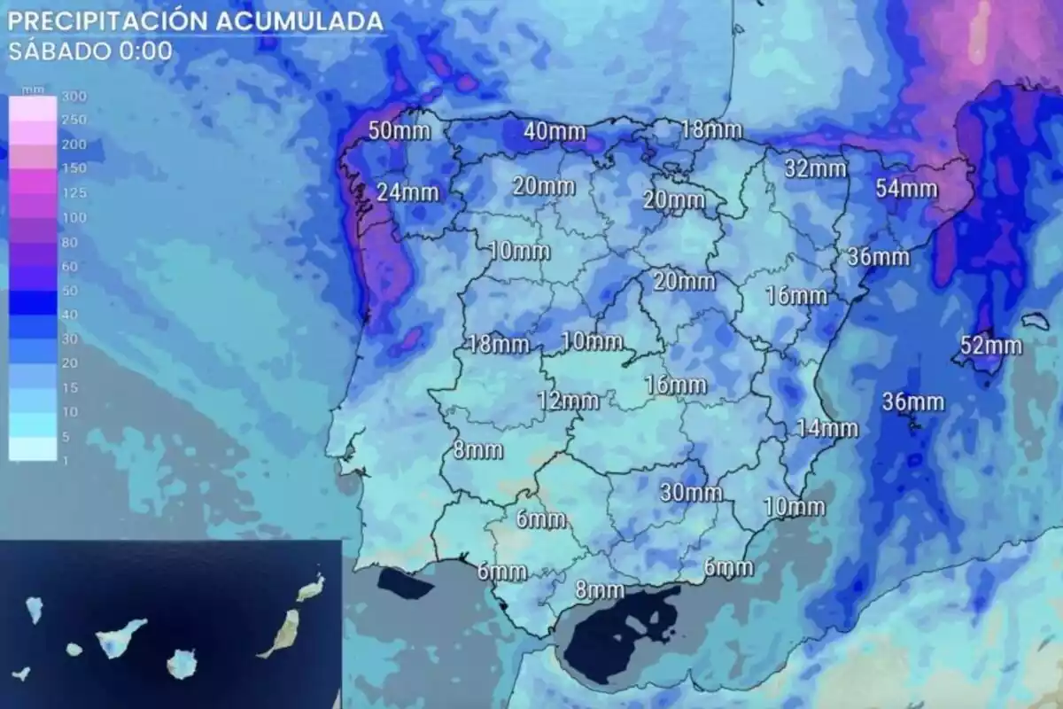 Mapa de pluja acumulada a Espanya