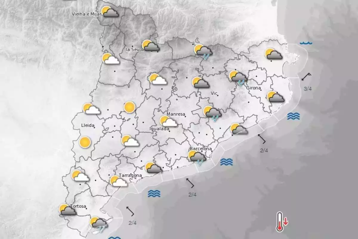 Mapa amb la predicció meteorològica pel 15 d'octubre a Catalunya