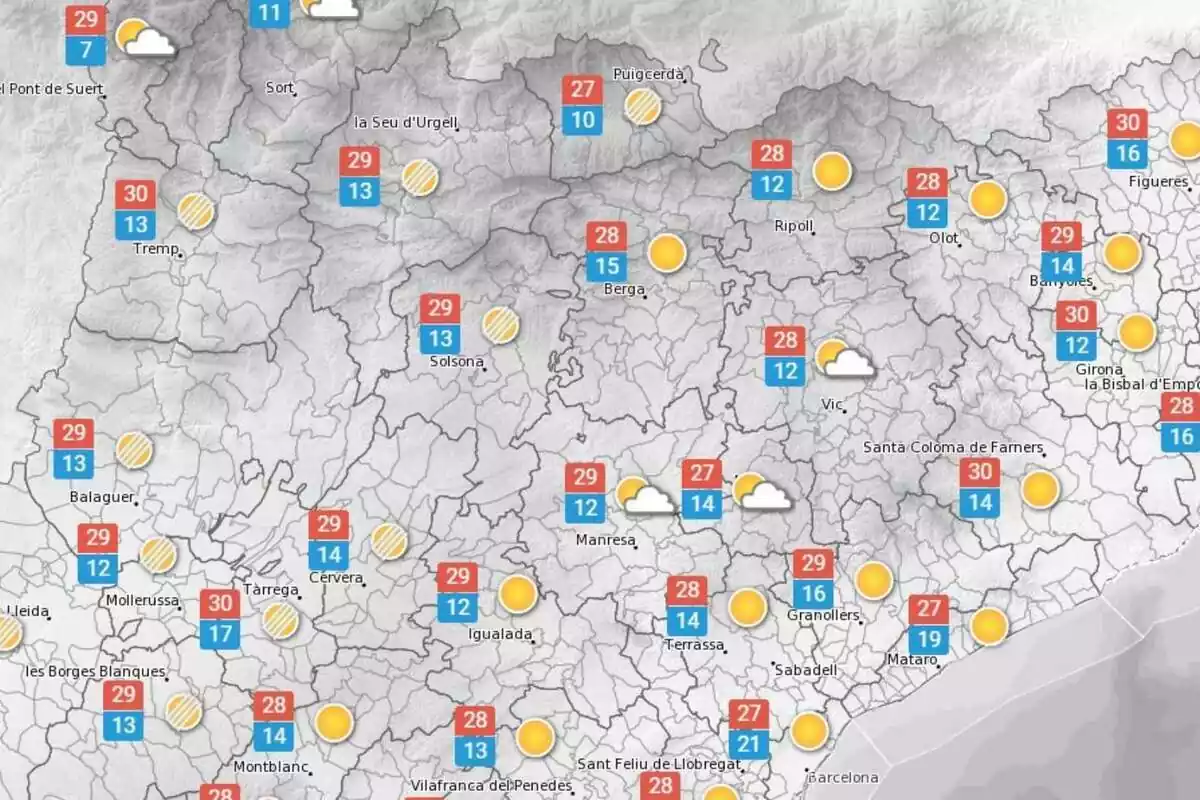 Mapa amb les temperatures previstes pel 3 d'octubre a Catalunya