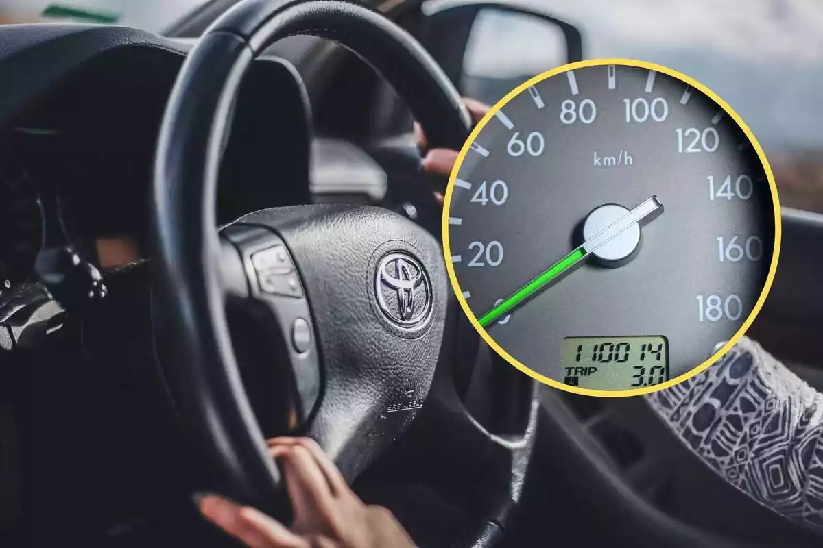 Muntatge d´un volant Toyota amb una rodona de quilometratge