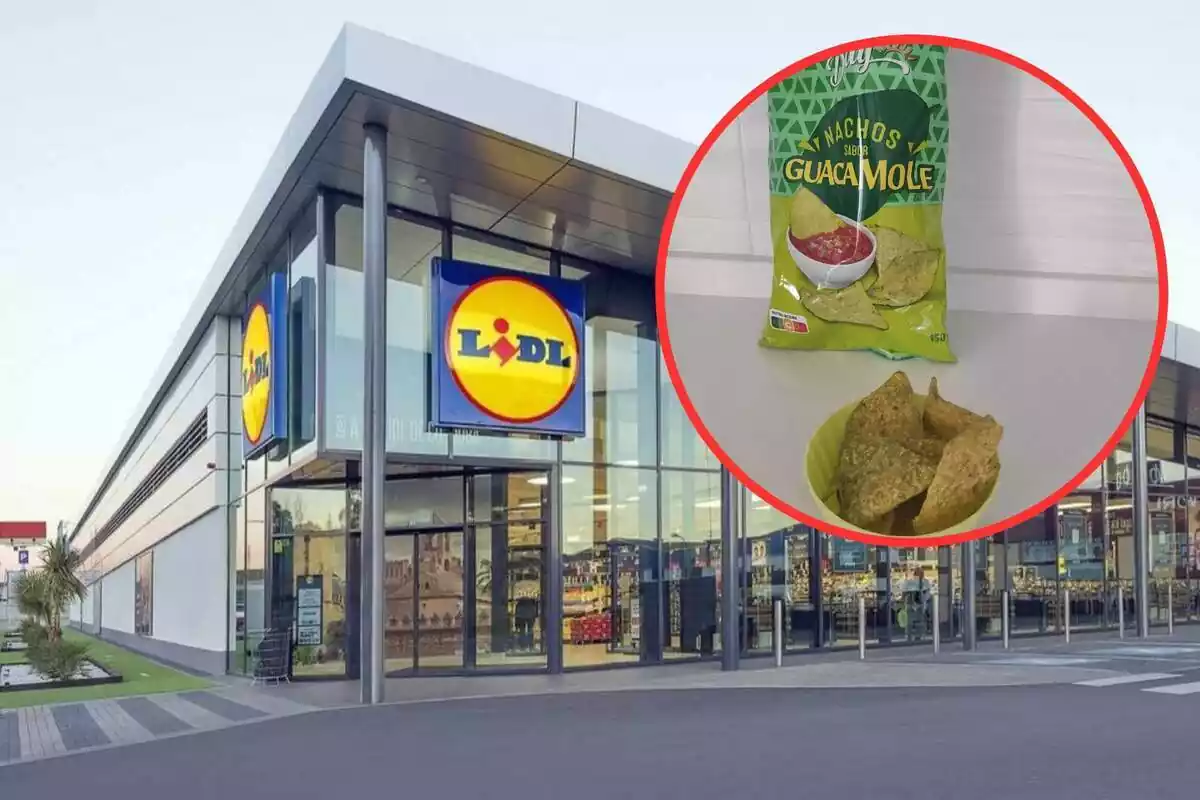 muntatge de foto de supermercat lidl amb els nachos de guacamole d'aquesta mateixa marca