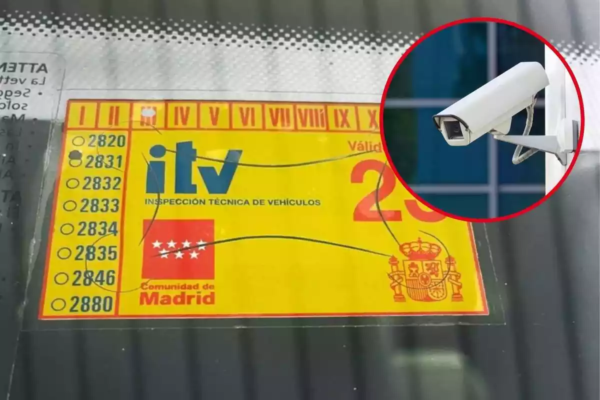 Adhesiu groc d'ITV i cercle vermell amb càmera de seguretat