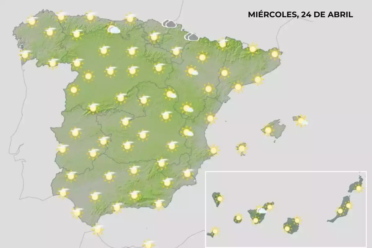 Mapa del temps a Espanya el 24 d'abril