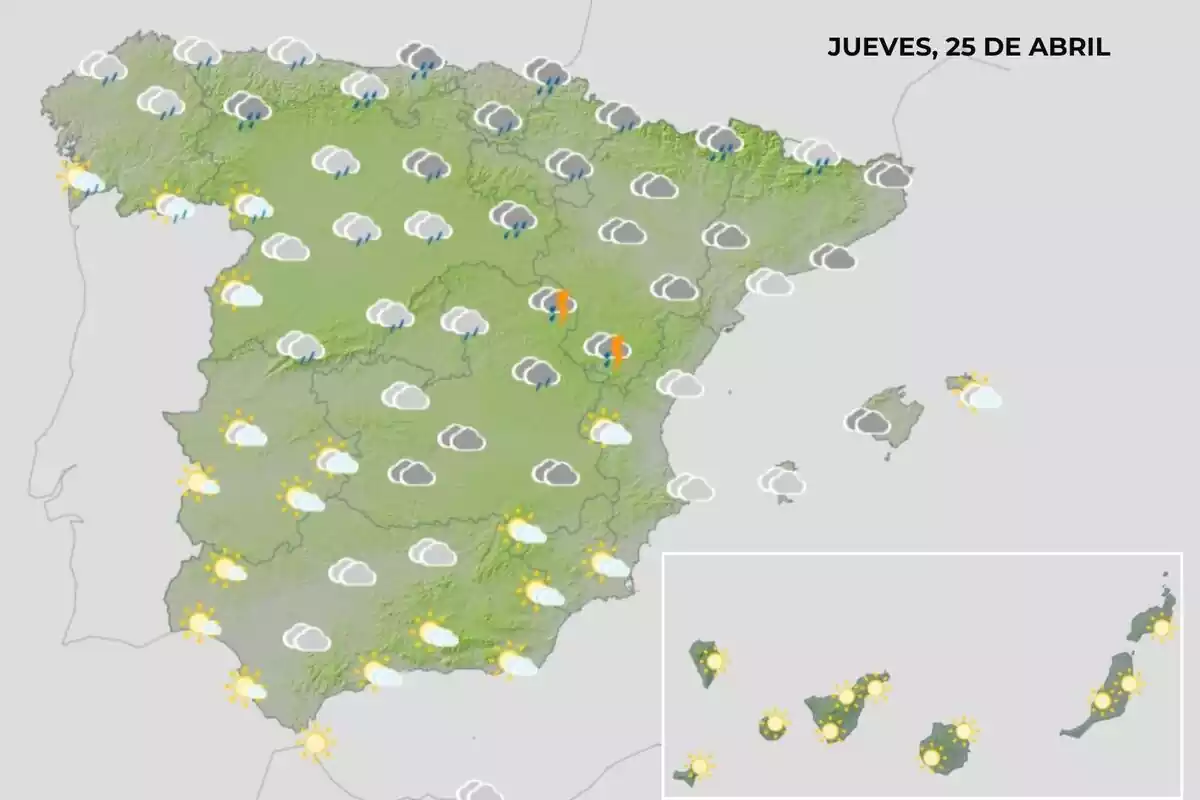 Mapa del temps a Espanya el 25 d'abril