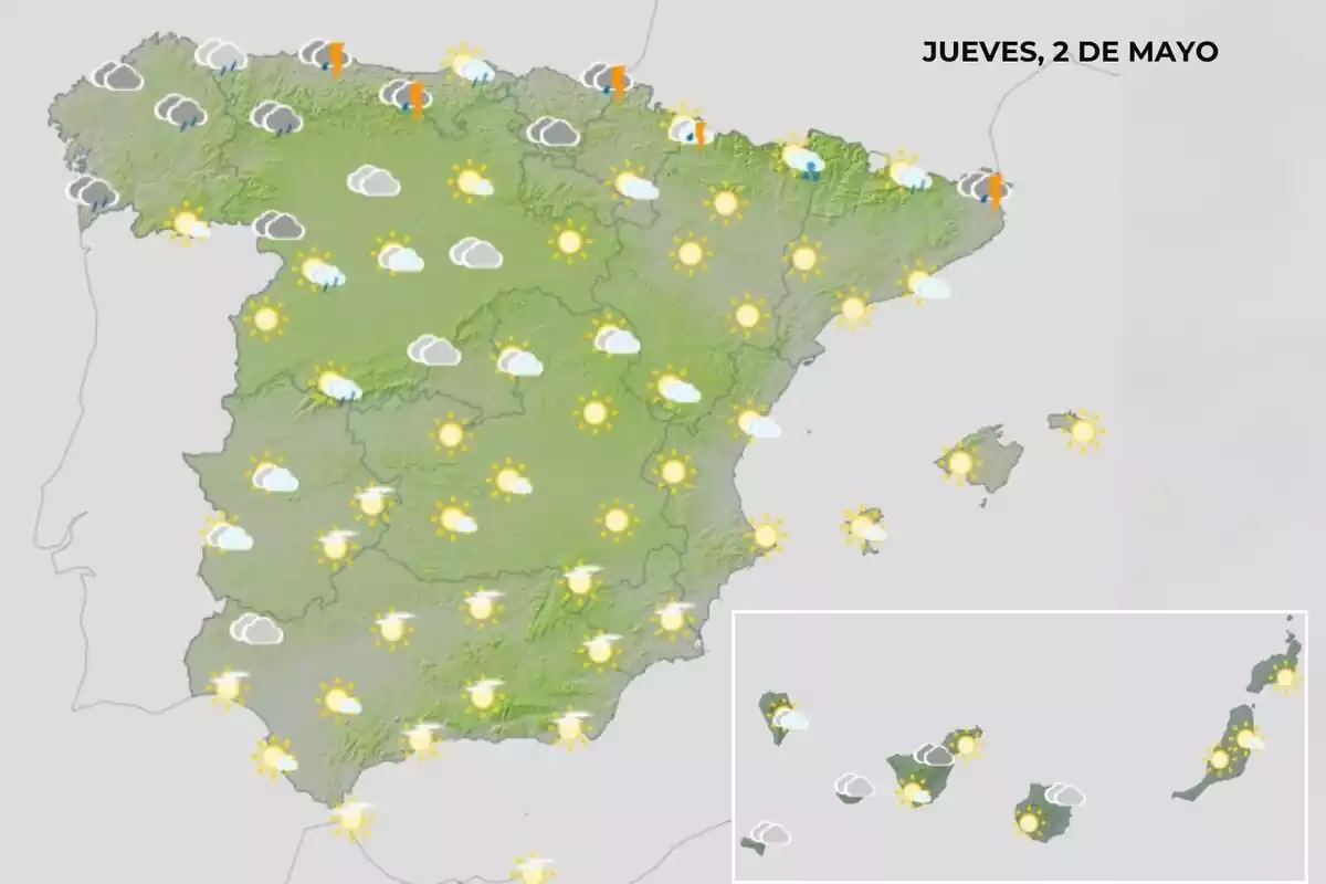 Mapa del temps a Espanya el 2 de maig