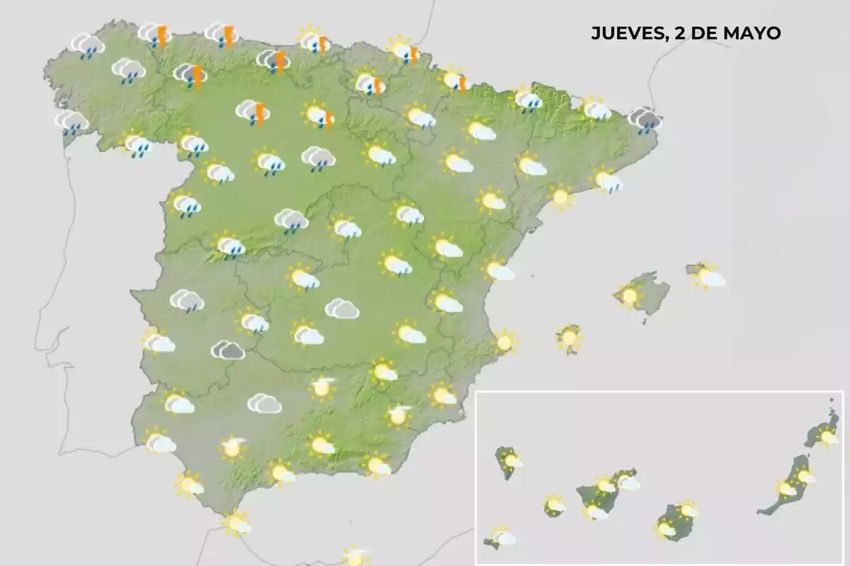 Mapa del temps del 2 de maig a Espanya