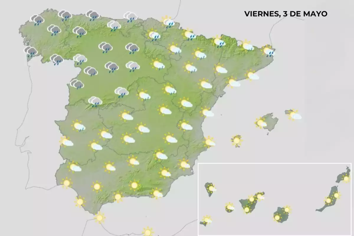 Mapa del temps del 3 de maig a Espanya