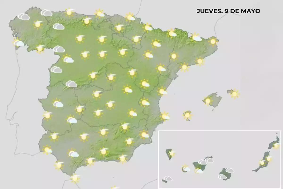 Mapa del temps a Espanya el 9 de maig