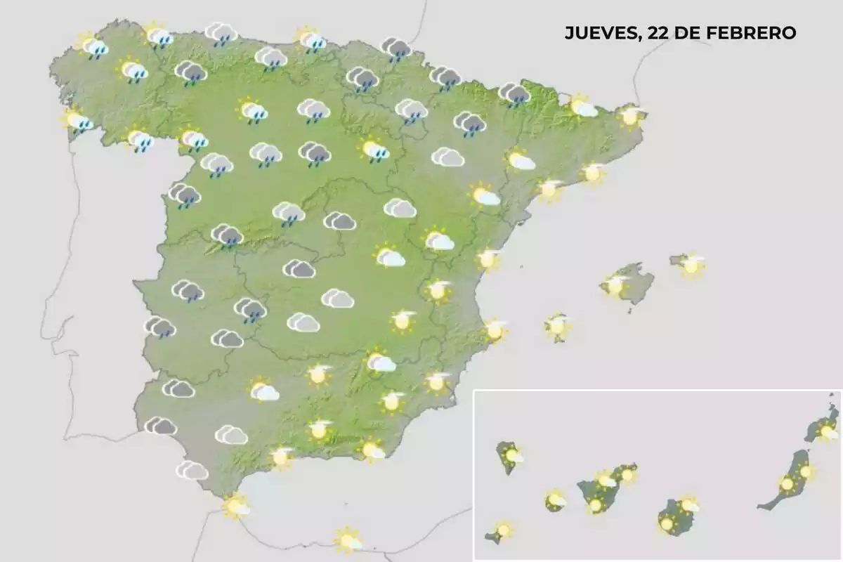 Mapa del temps a Espanya el 22 de febrer