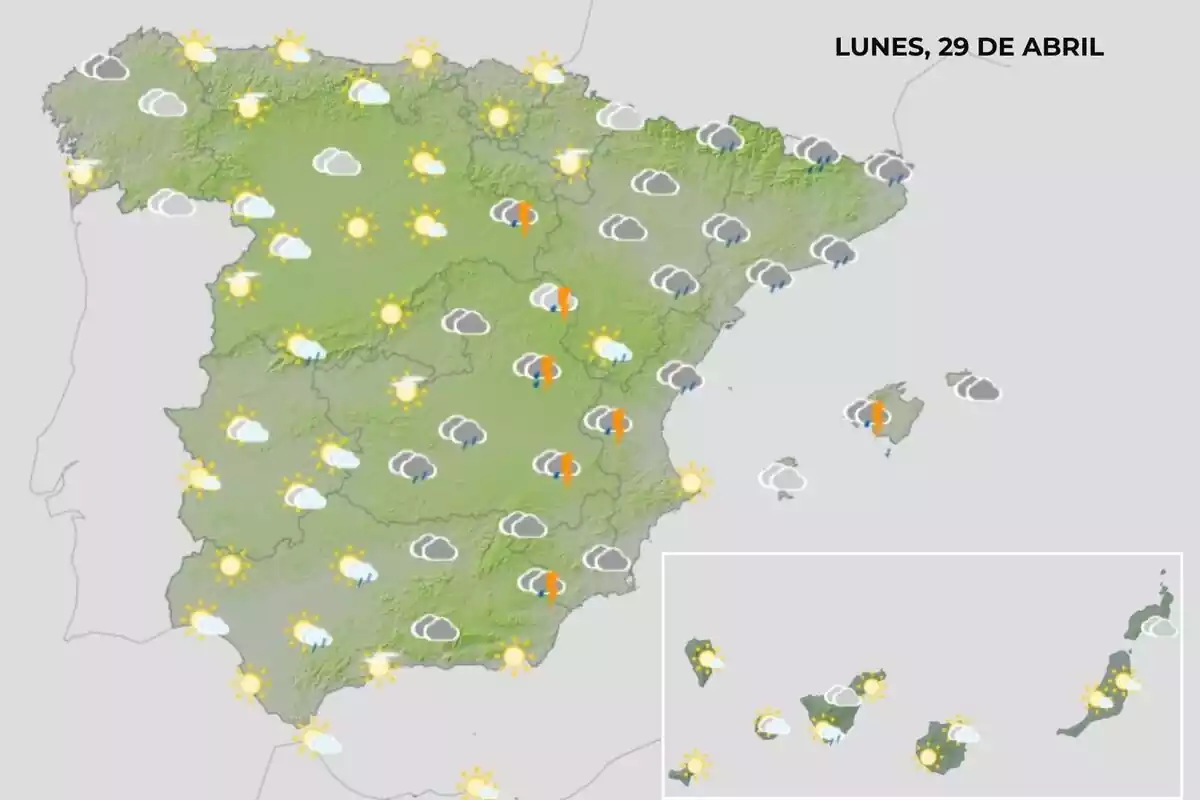 Mapa del temps a Espanya el 29 d'abril