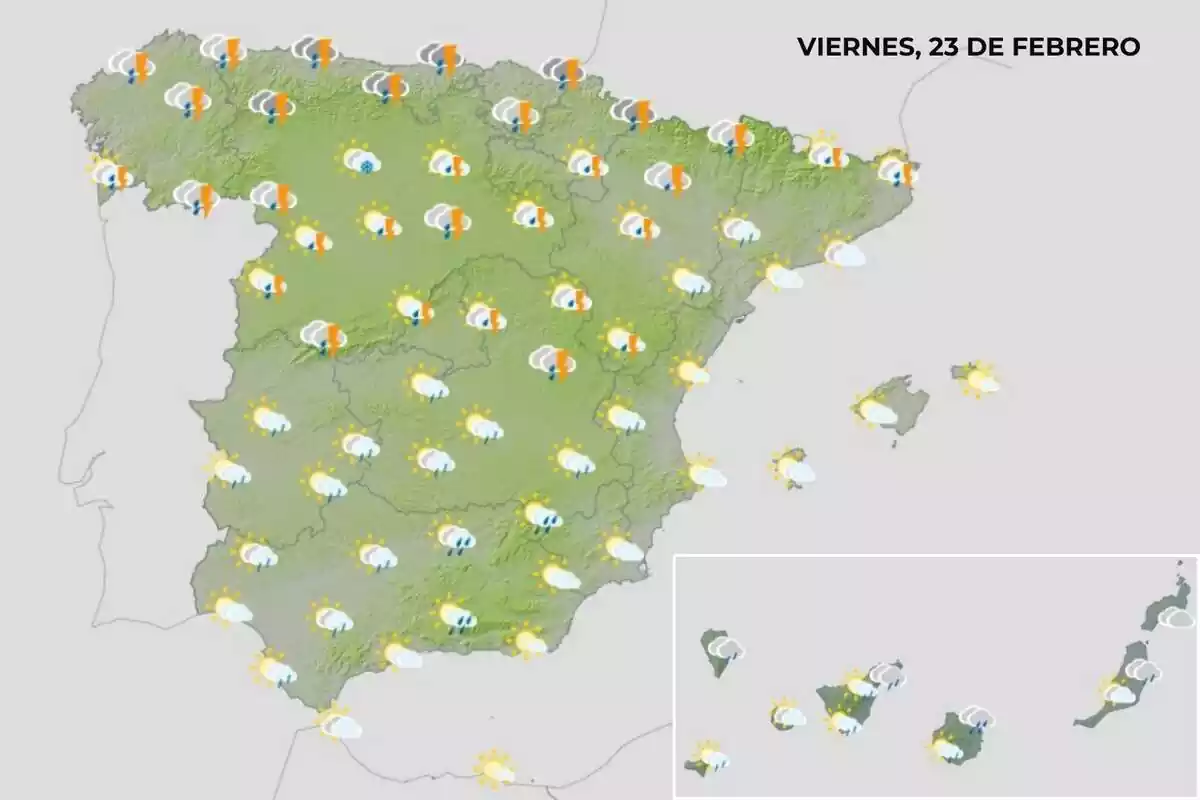Mapa del temps a Espanya el 23 de febrer