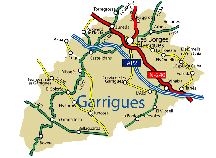 Mapa de les Garrigues